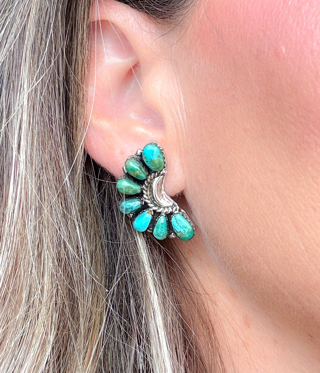 Half Cluster Blue Ridge Turquoise Earrings