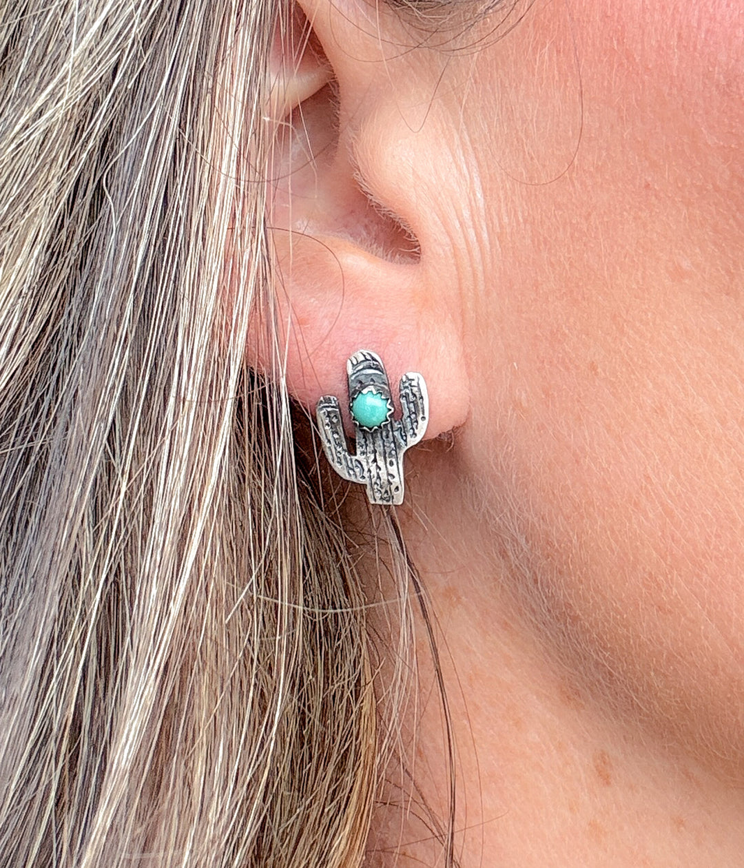 Navajo Cactus Earrings with Kingman Turquoise