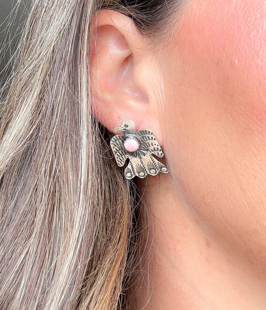 Navajo Thunderbird Earrings with Pink Conch