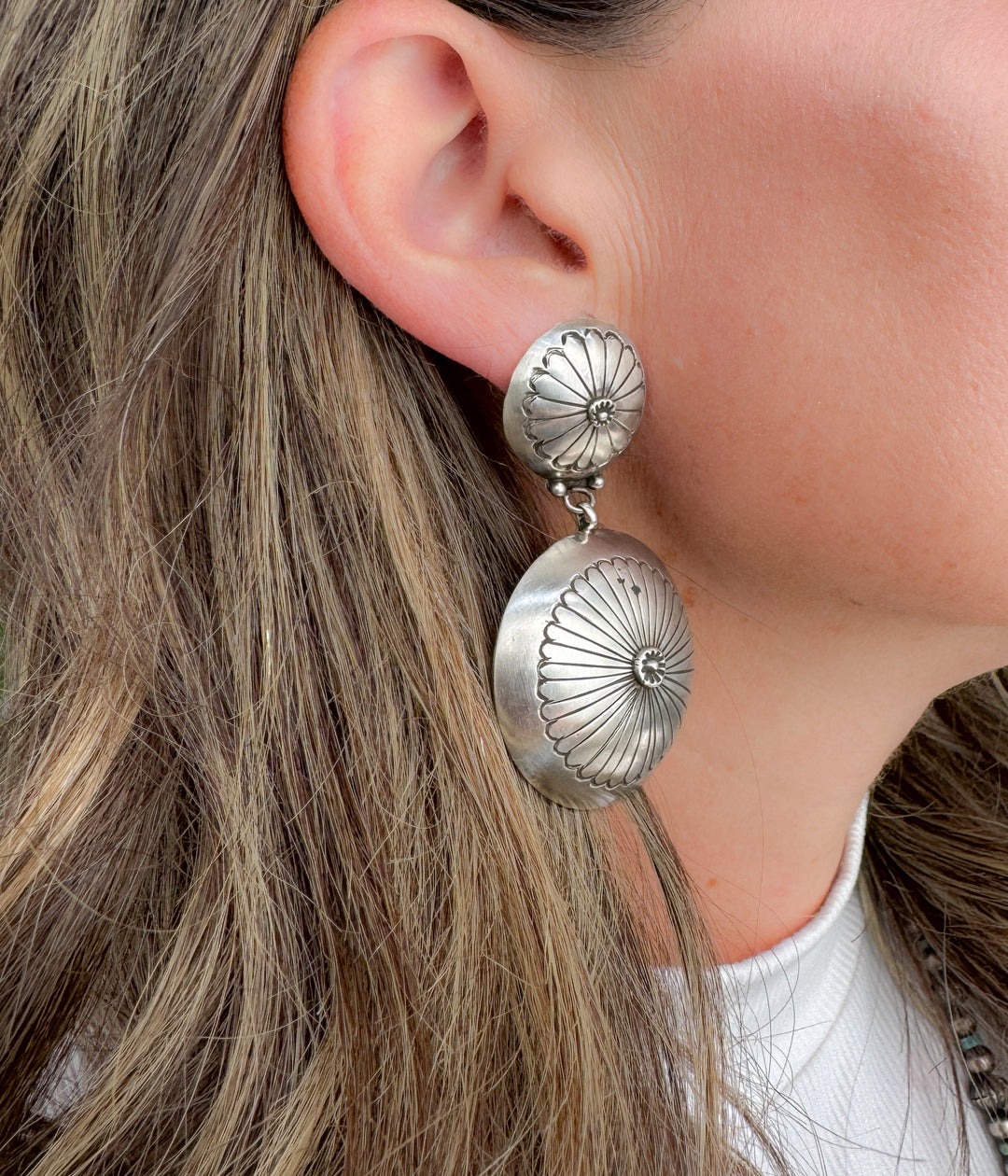Silver Dual Concho Navajo Earrings