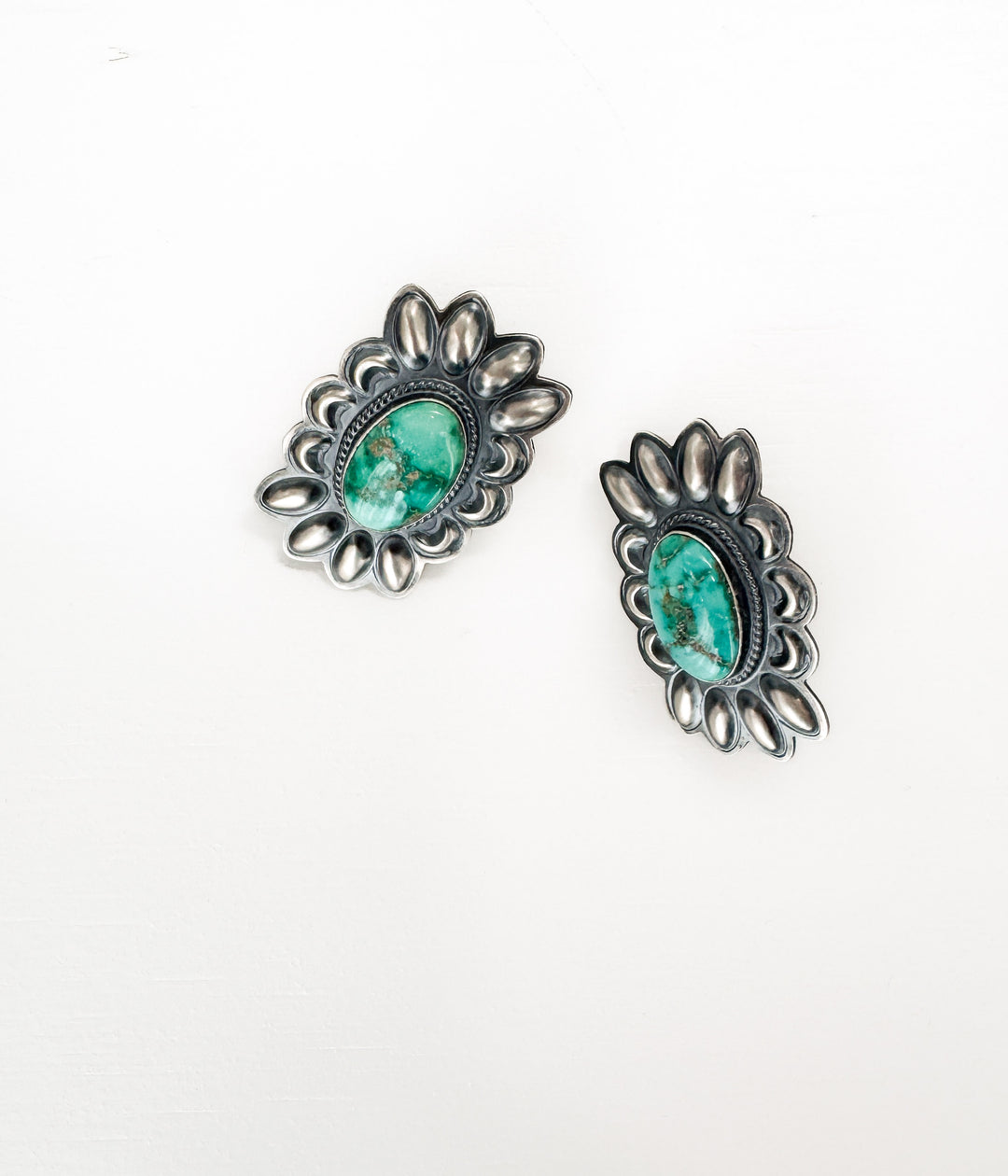 Rectangle Concho and Turquoise Navajo Earrings