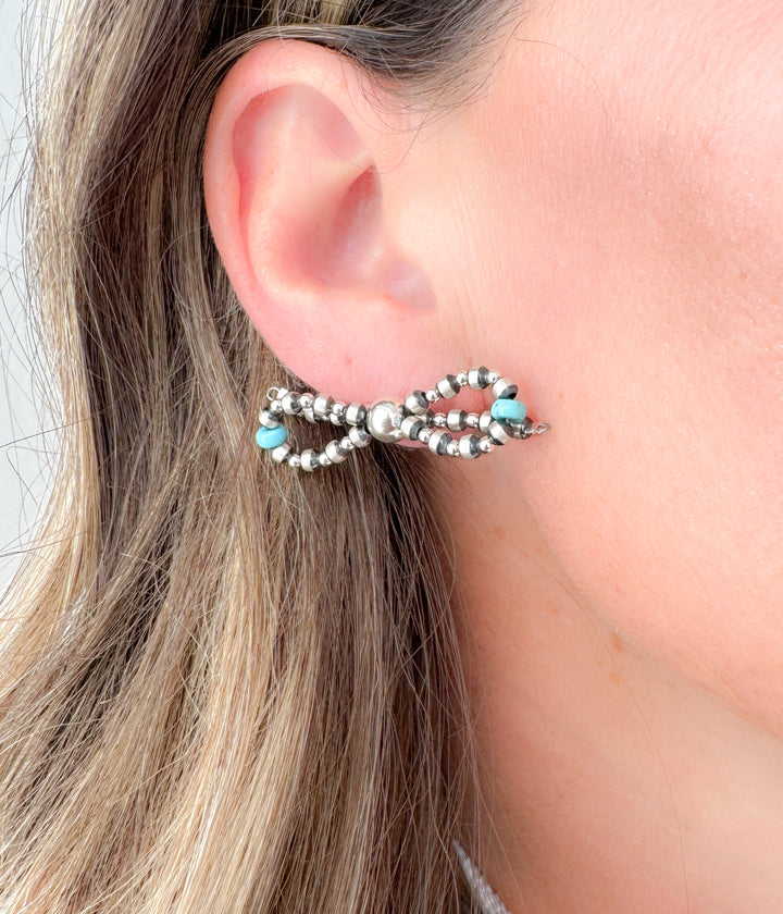 Silver and Turquoise Sage Bow Earrings