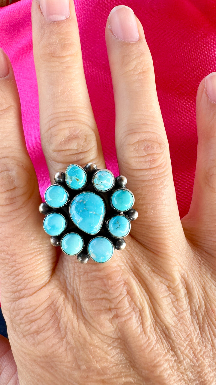 Glorieta Authentic Blue Ridge Turquoise Ring by Navajo Artist