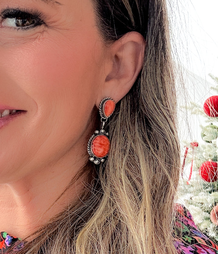 Dual Teardrop Spiny Oyster Earrings