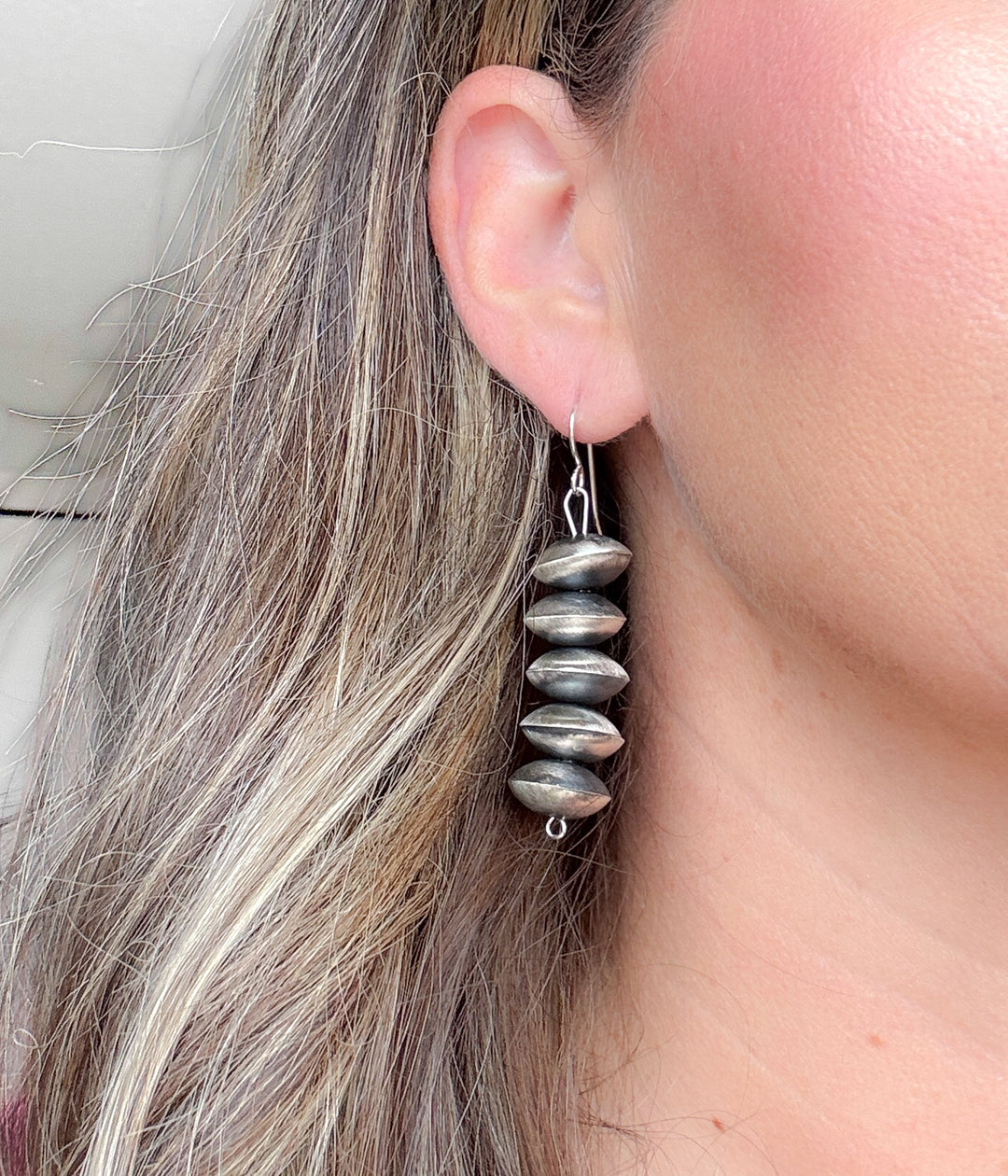 Five Navajo Pearl Saucer Bead Earrings