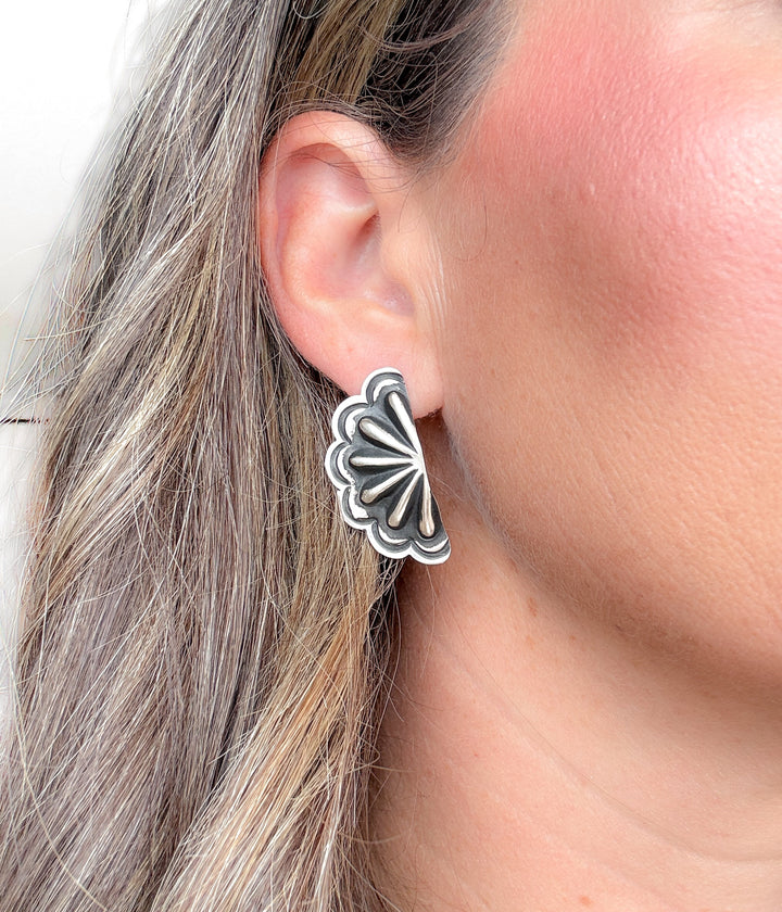 Half Concho Navajo Silver Earrings