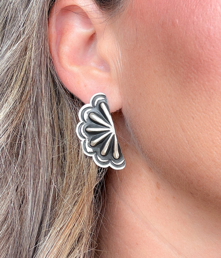 Half Concho Navajo Silver Earrings
