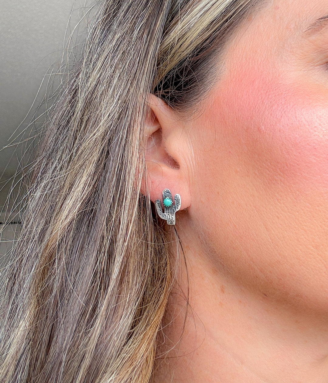 Navajo Cactus Earrings with Kingman Turquoise