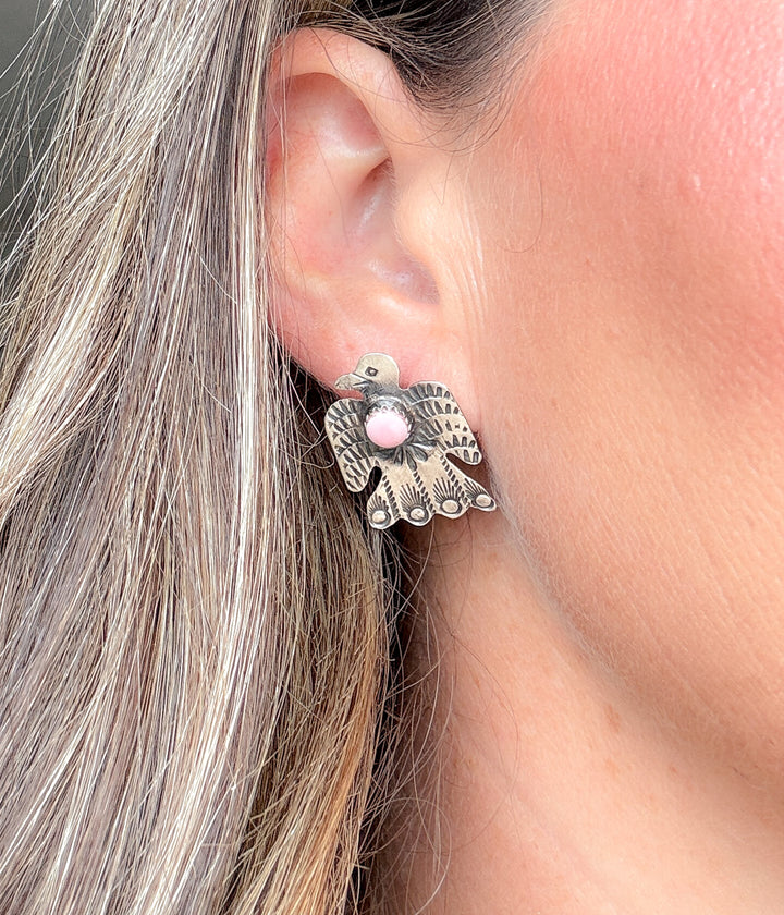 Navajo Thunderbird Earrings with Pink Conch
