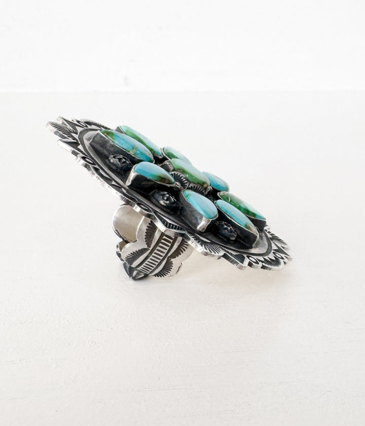 Massive Navajo Turquoise Adjustable Cluster Ring with Kingman Turquoise