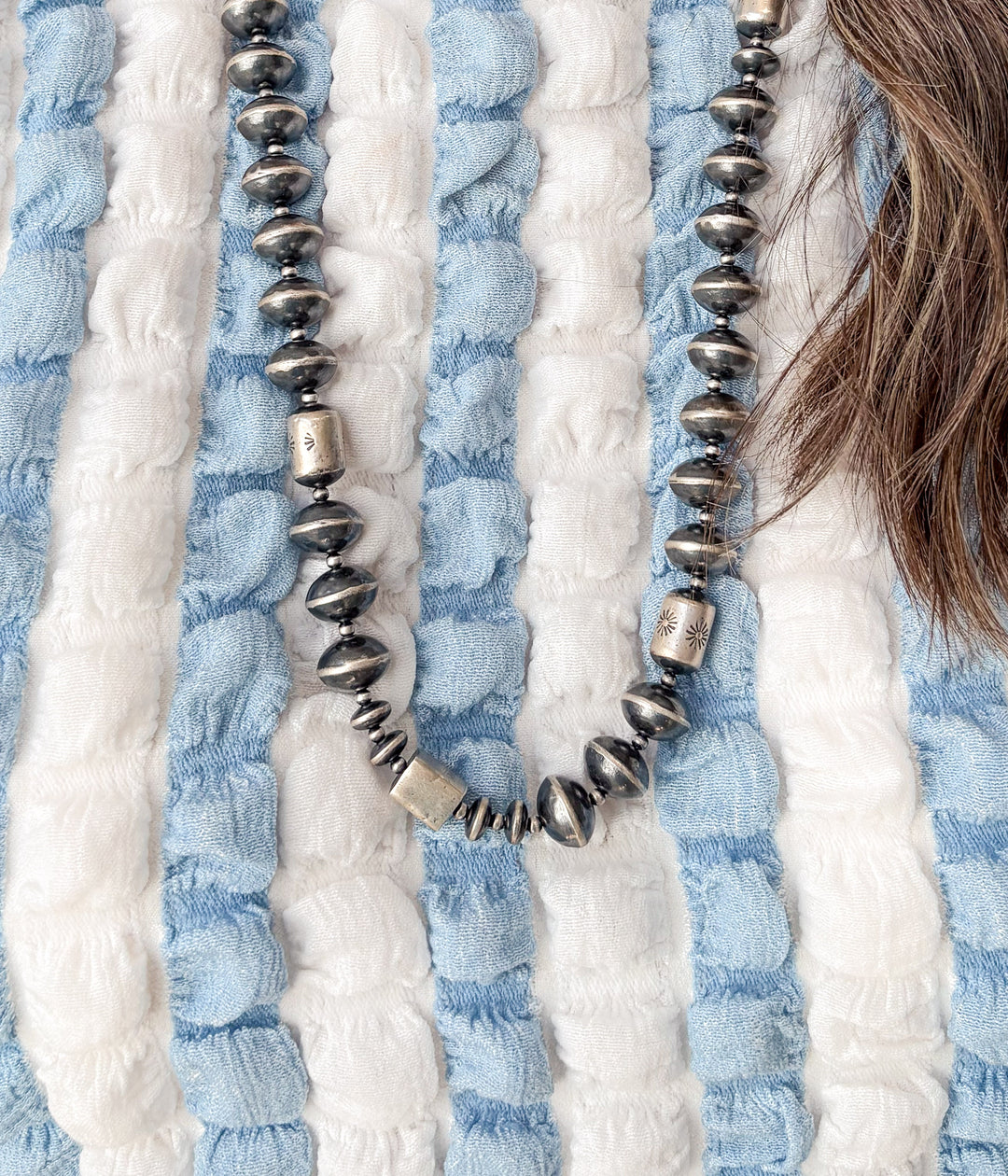 Navajo Pearl Stamped Bar Necklace