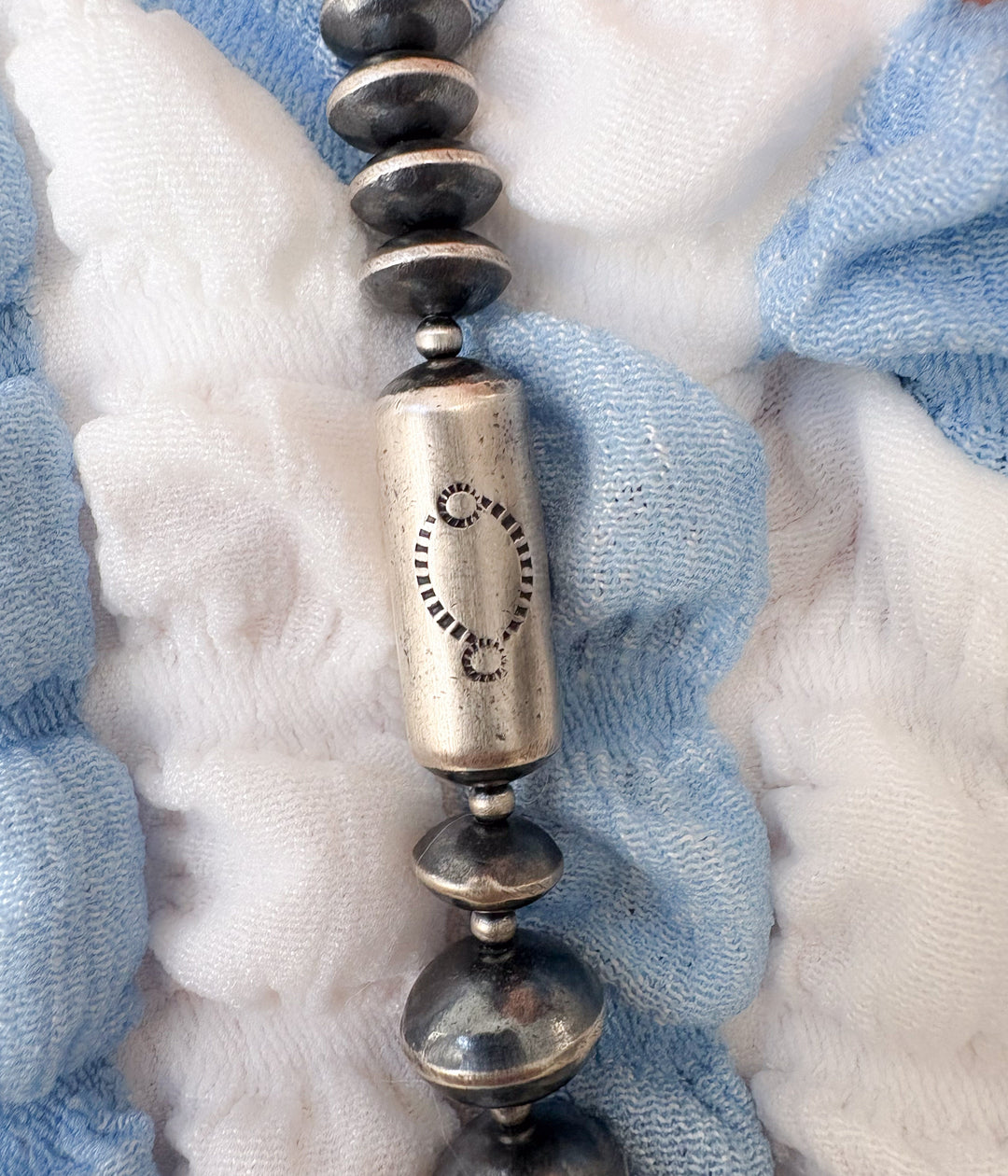 Navajo Pearl Stamped Bar Necklace