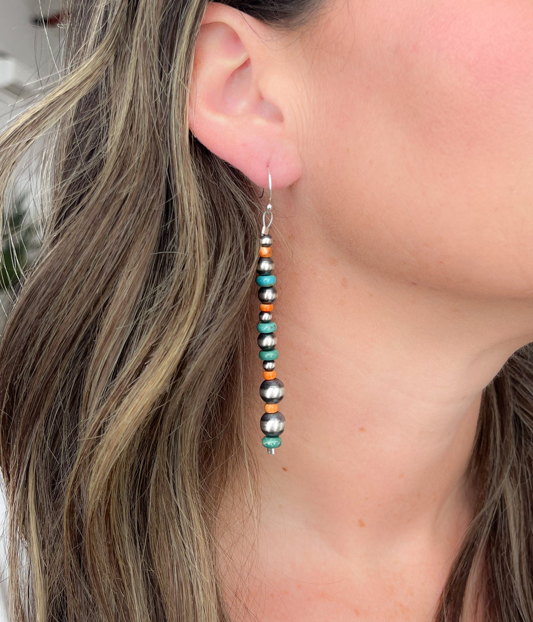 Spiny Oyster and Turquoise Column Earrings