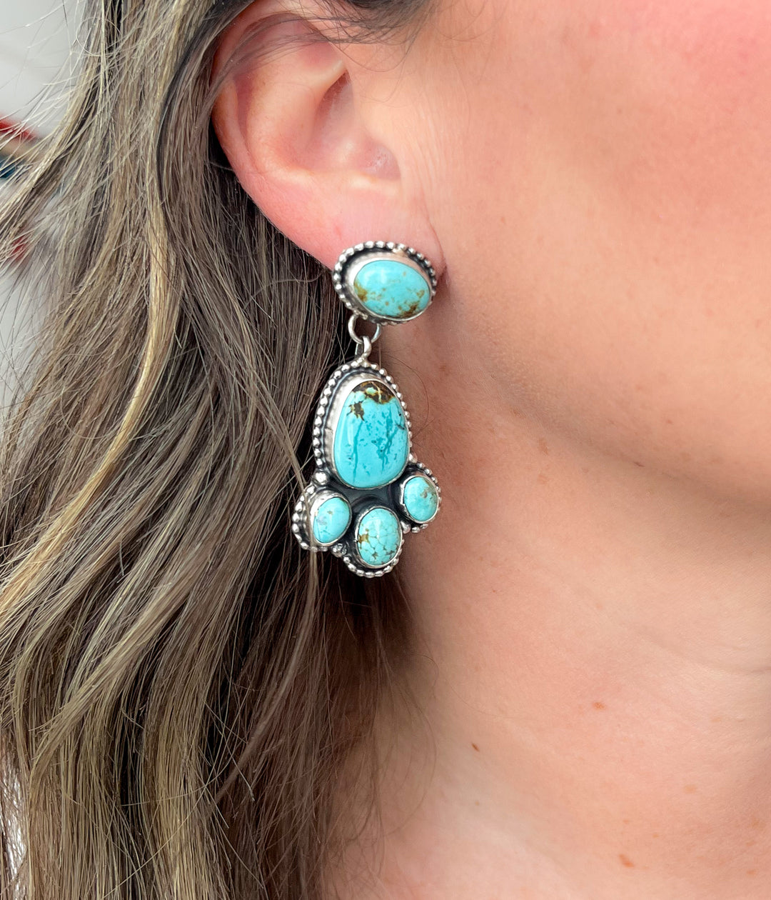 Oval Cluster Turquoise Earrings