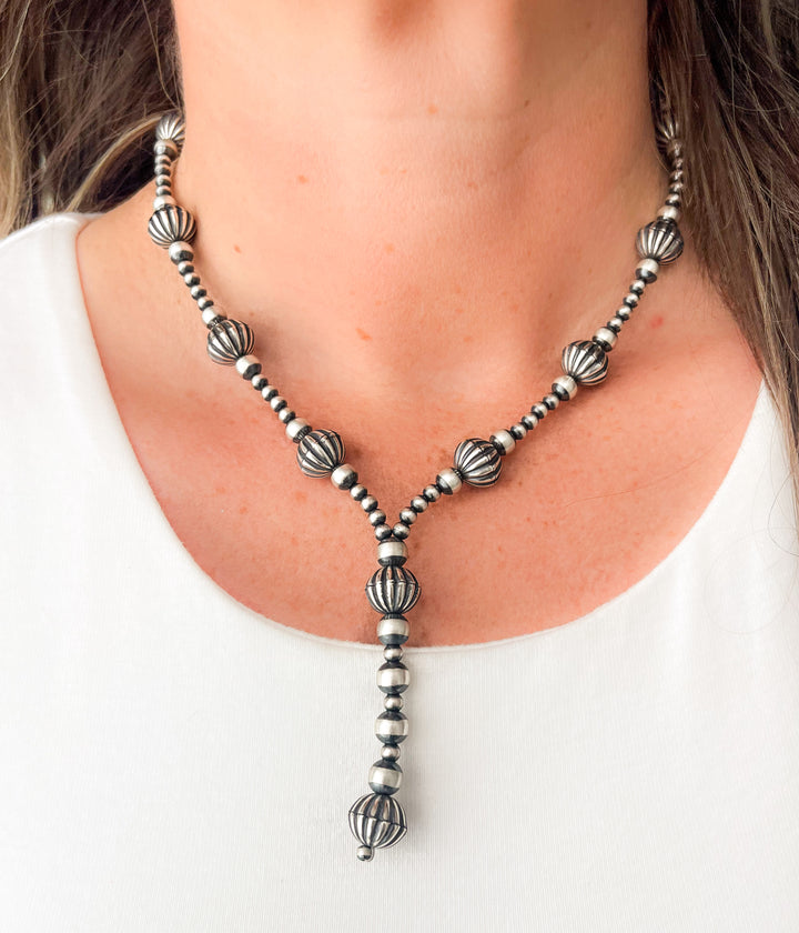 Navajo Pearl and Melon Bead Lariat Necklace