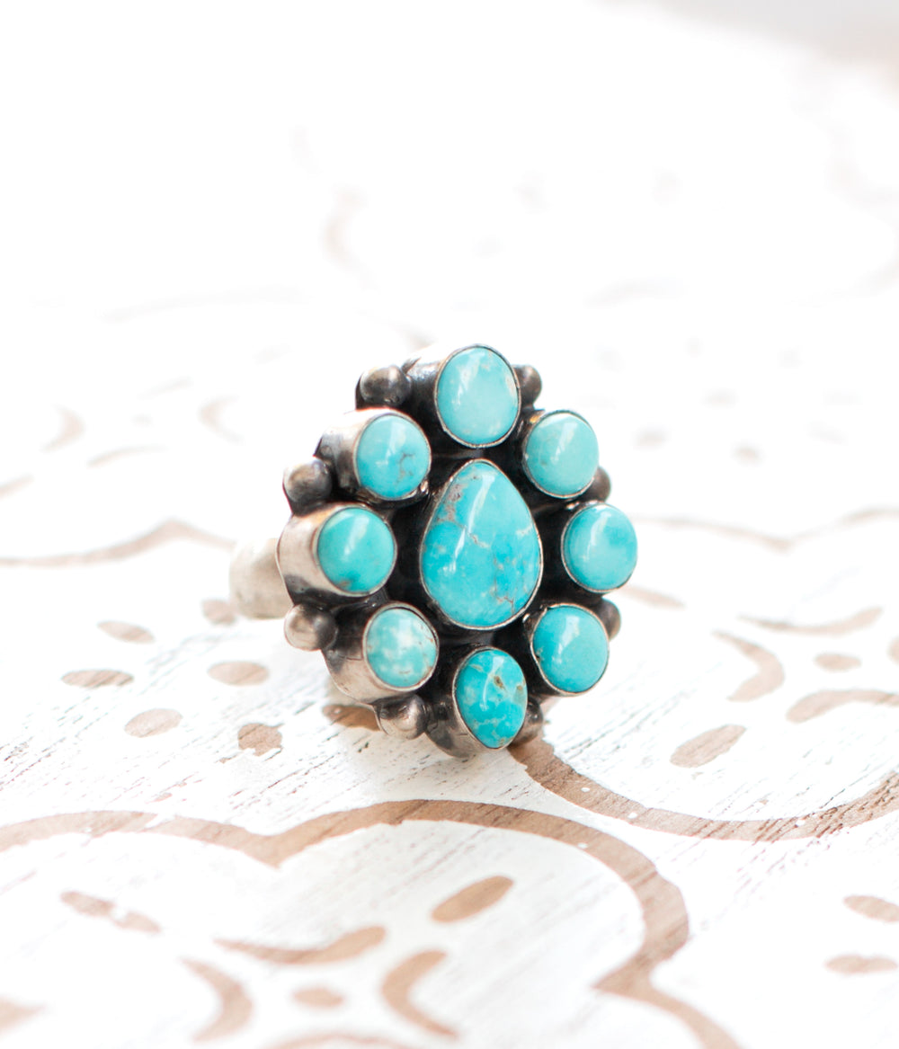 Glorieta Authentic Blue Ridge Turquoise Ring by Navajo Artist