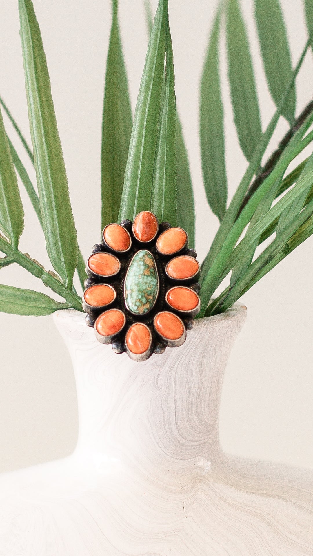 Isleta Authentic Spiny and Turquoise Ring by Navajo Artists