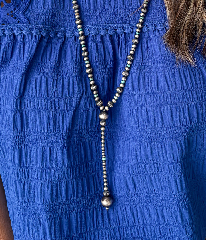 Statement Navajo Pearl and Authentic Turquoise Lariat Necklace