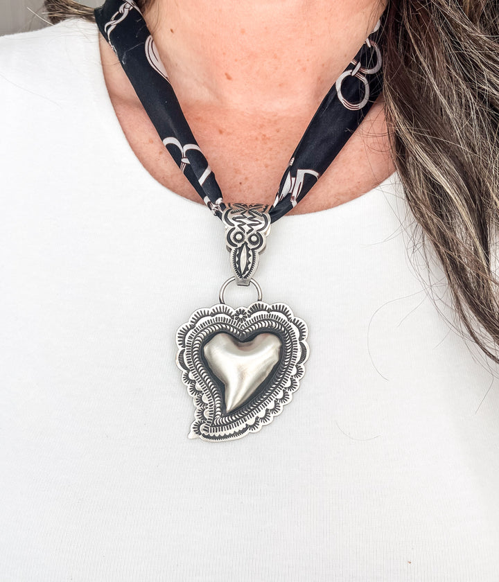 Stamped Heart Scarf Necklace