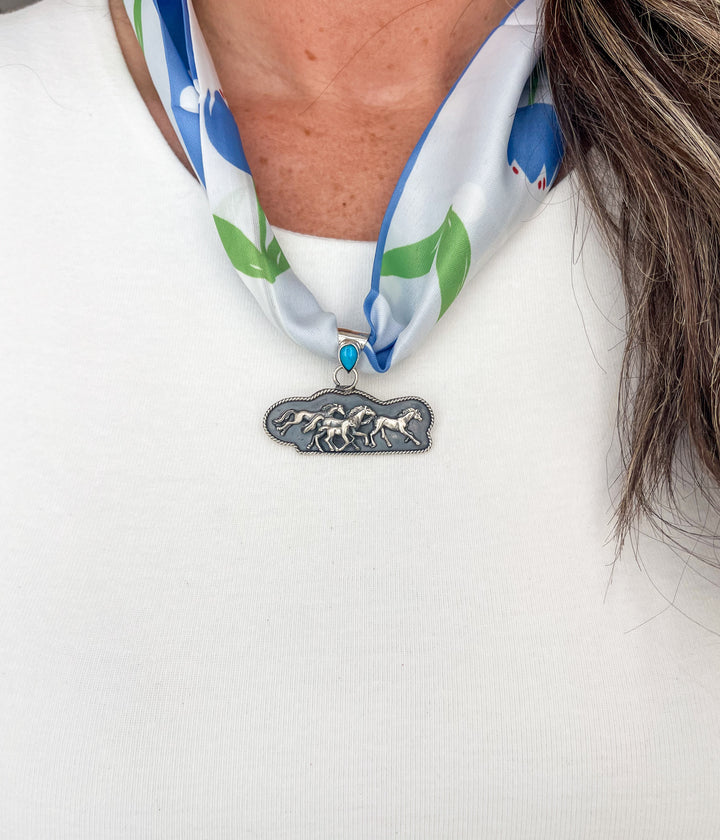 Robert Martinez Horses Pendant on Scarf Necklace