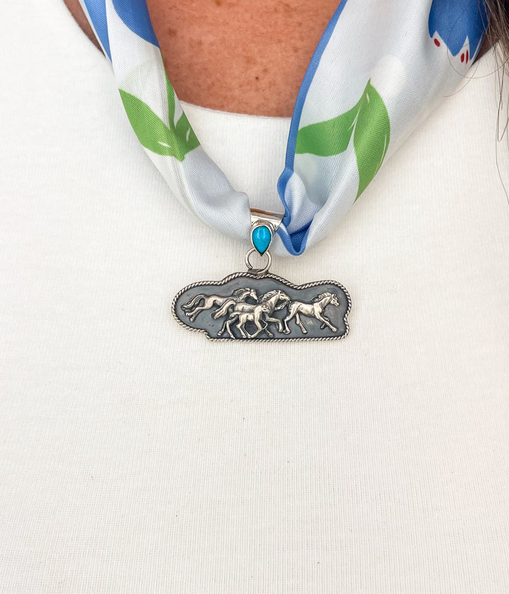 Robert Martinez Horses Pendant on Scarf Necklace