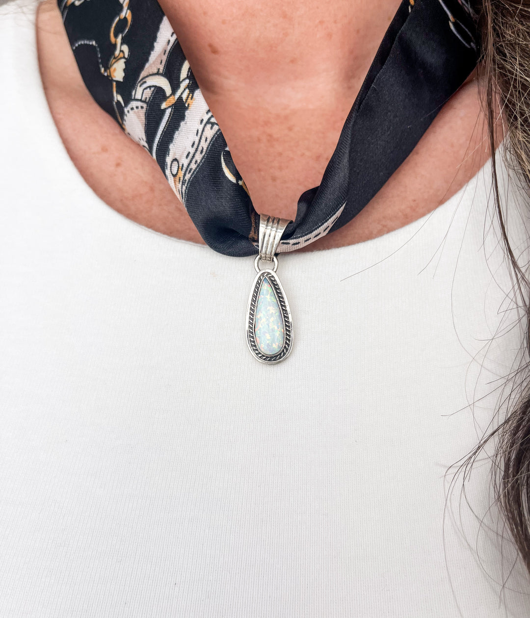 Opal Teardrop Scarf Necklace
