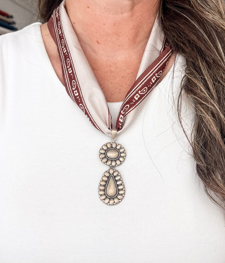 Dual Silver Concho Scarf Necklace