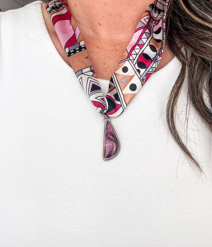 Long Spiny Oyster Pendant on Scarf Necklace