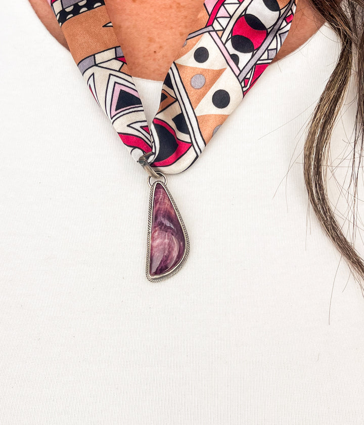 Long Spiny Oyster Pendant on Scarf Necklace