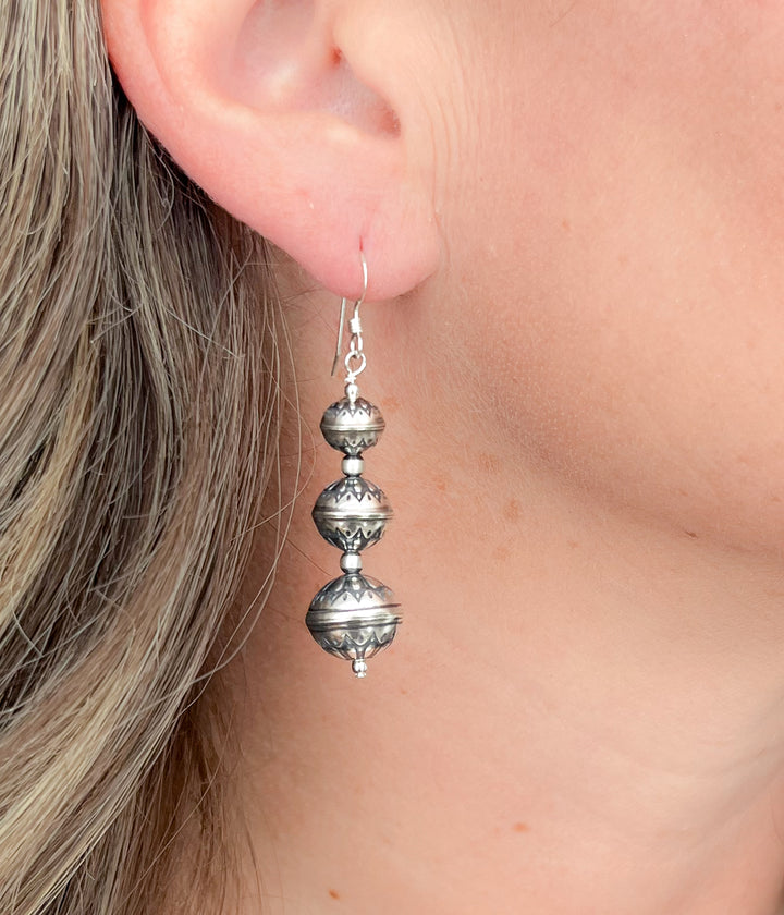 Triple Drop Stamped Pearl Earrings