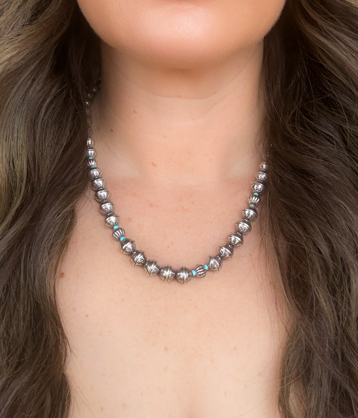 Stamped and Turquoise Bead Necklace