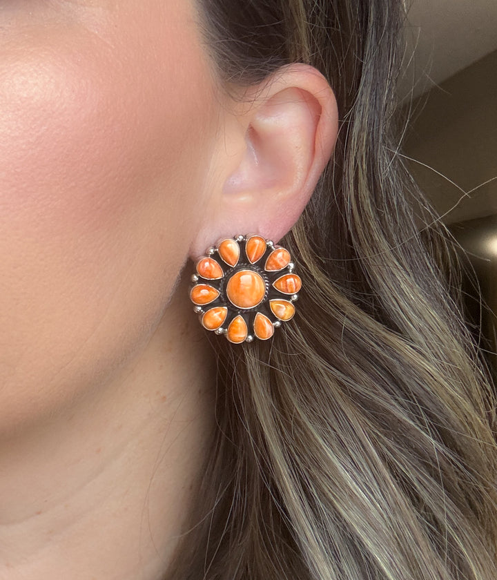 Spiny Oyster Orange Cluster Earrings