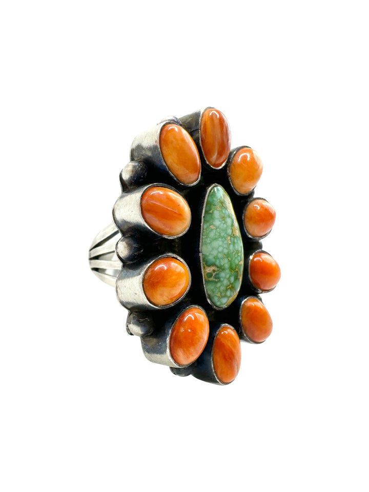 Isleta Authentic Spiny and Turquoise Ring by Navajo Artists