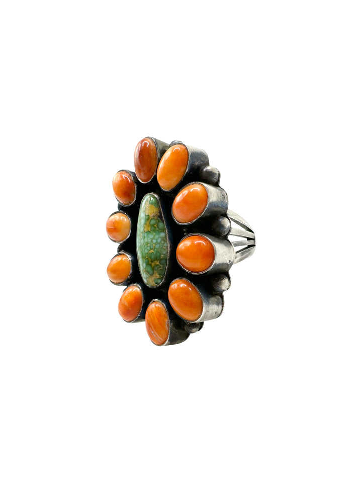 Isleta Authentic Spiny and Turquoise Ring by Navajo Artists