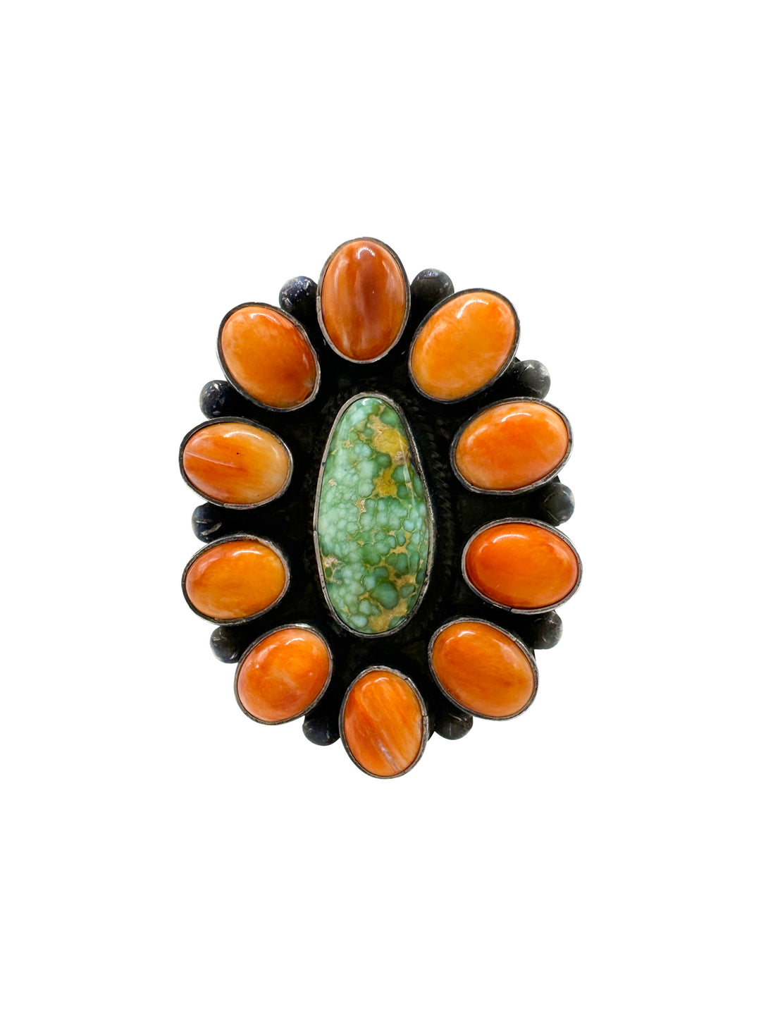 Isleta Authentic Spiny and Turquoise Ring by Navajo Artists