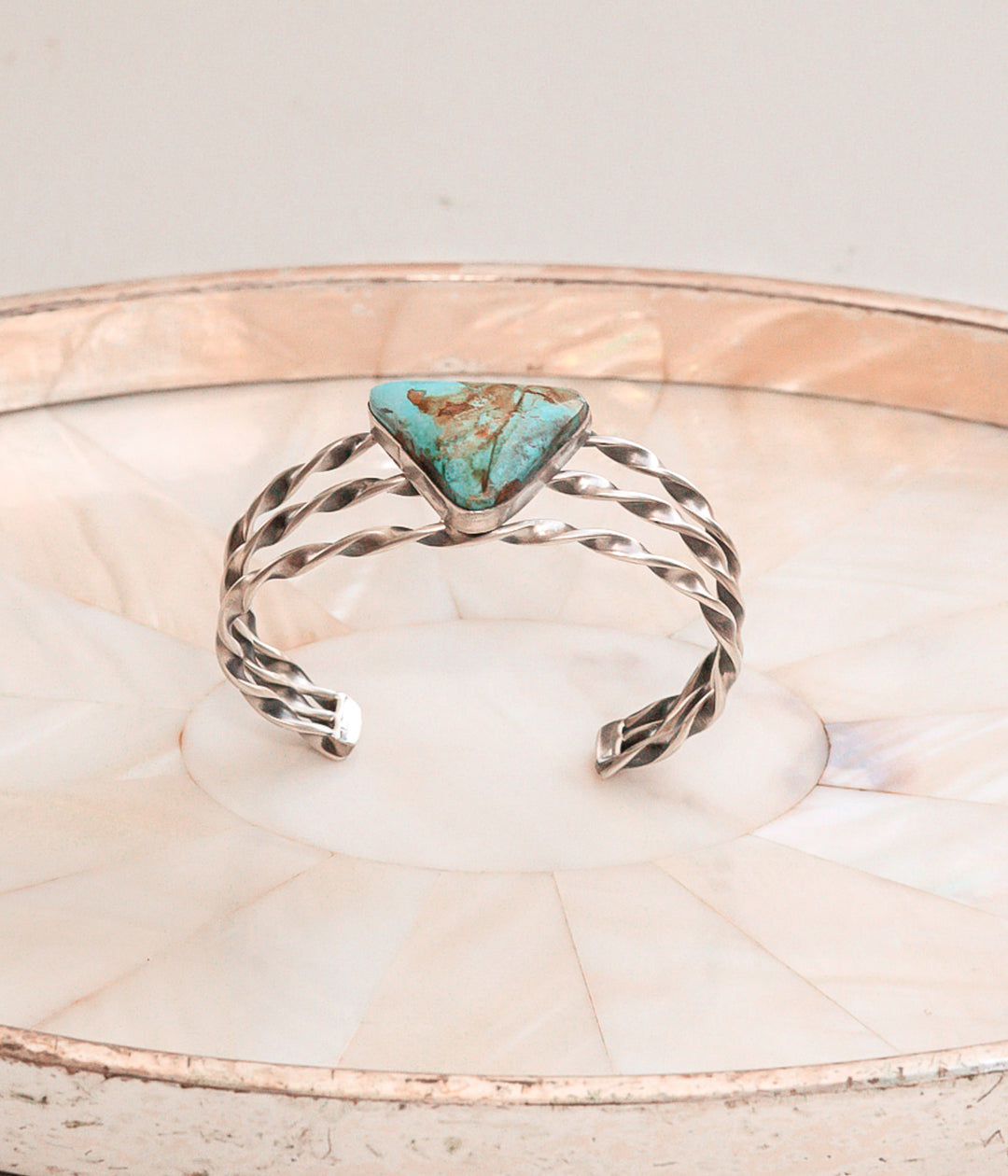 Large Turquoise Triangle Stone Cuff with Twisted Silver