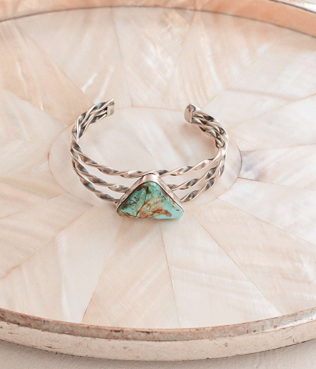 Large Turquoise Triangle Stone Cuff with Twisted Silver