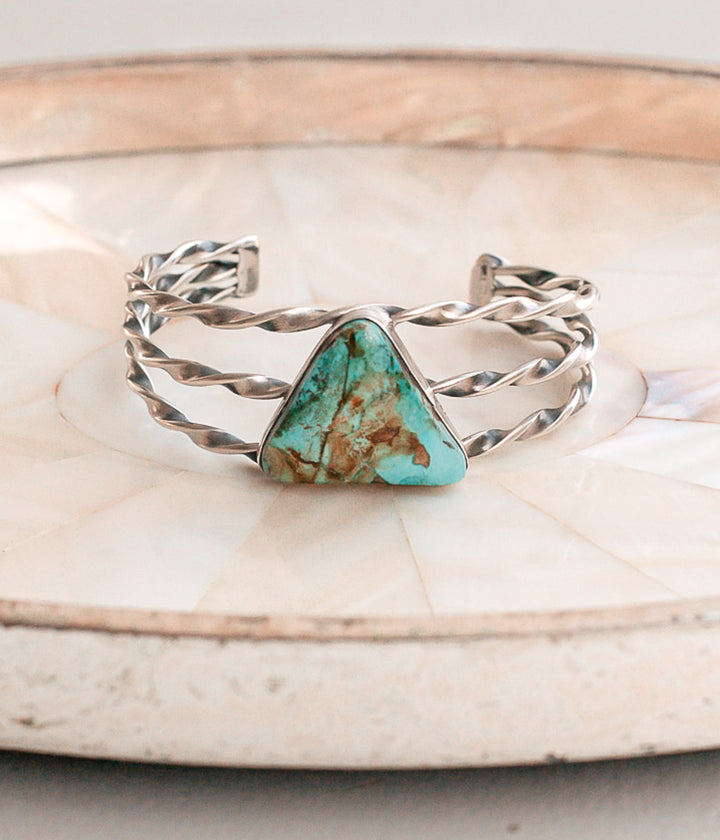 Large Turquoise Triangle Stone Cuff with Twisted Silver