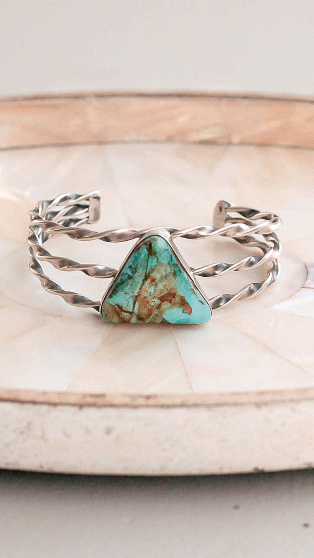 Large Turquoise Triangle Stone Cuff with Twisted Silver