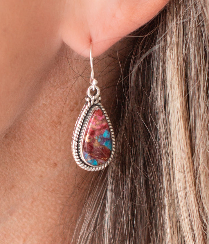 Pink Dahlia Teardrop Earrings