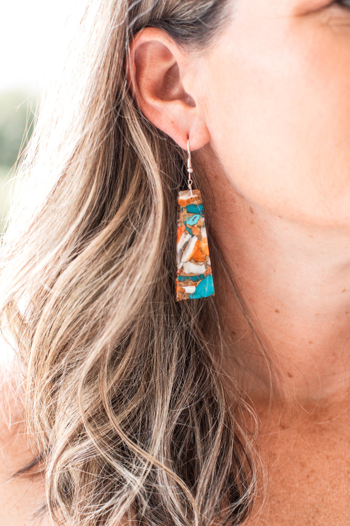 Spiny Oyster and Turquoise Slab Earrings