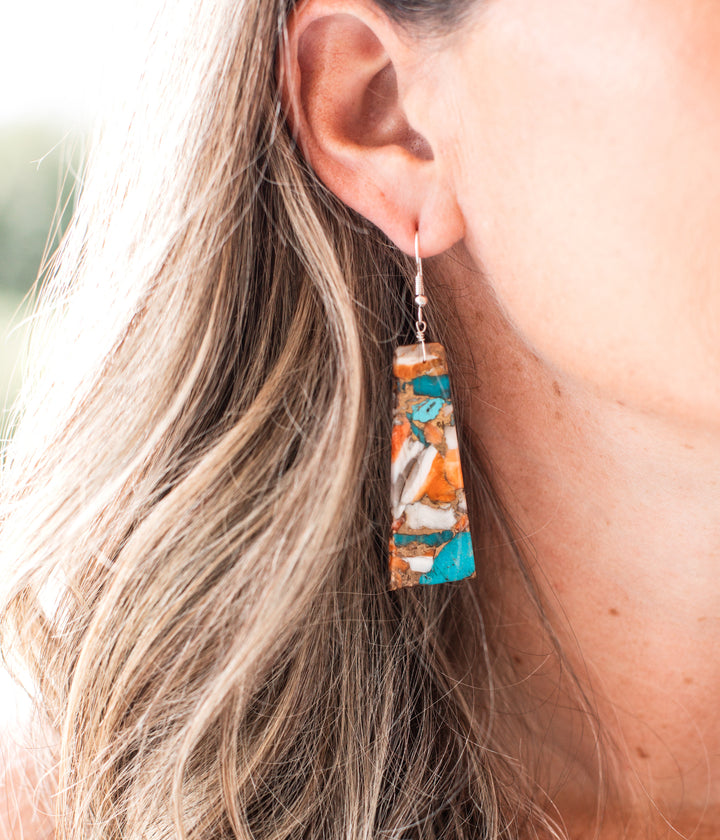 Spiny Oyster and Turquoise Slab Earrings