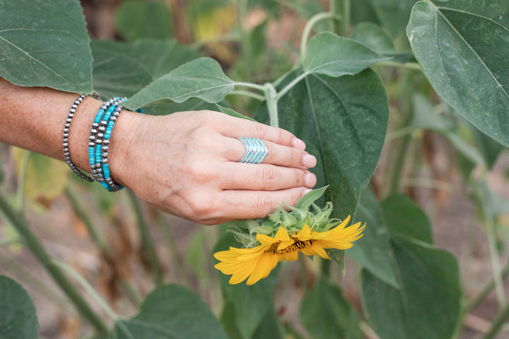 Navajo Pearl and Turquoise Memory Wire Bracelet