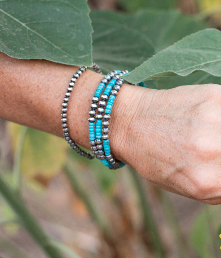 Navajo Pearl and Turquoise Memory Wire Bracelet