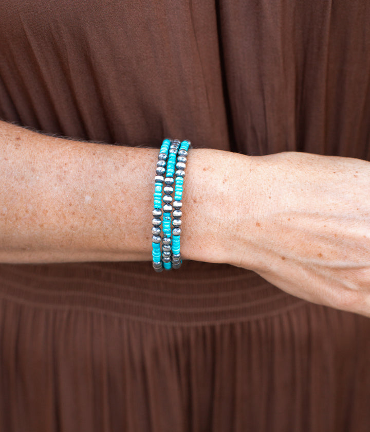 Navajo Pearl and Turquoise Memory Wire Bracelet