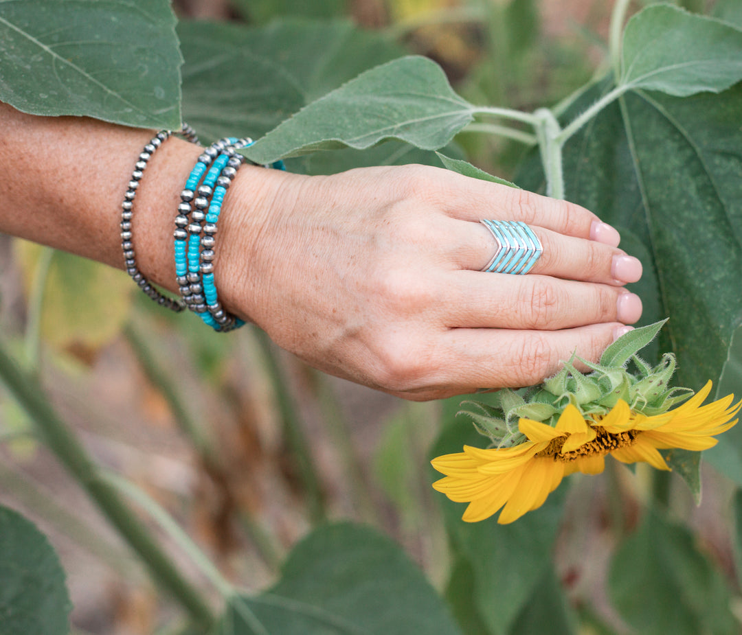 Navajo Pearl and Turquoise Memory Wire Bracelet