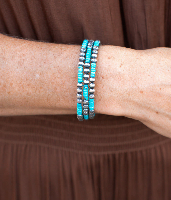 Navajo Pearl and Turquoise Memory Wire Bracelet