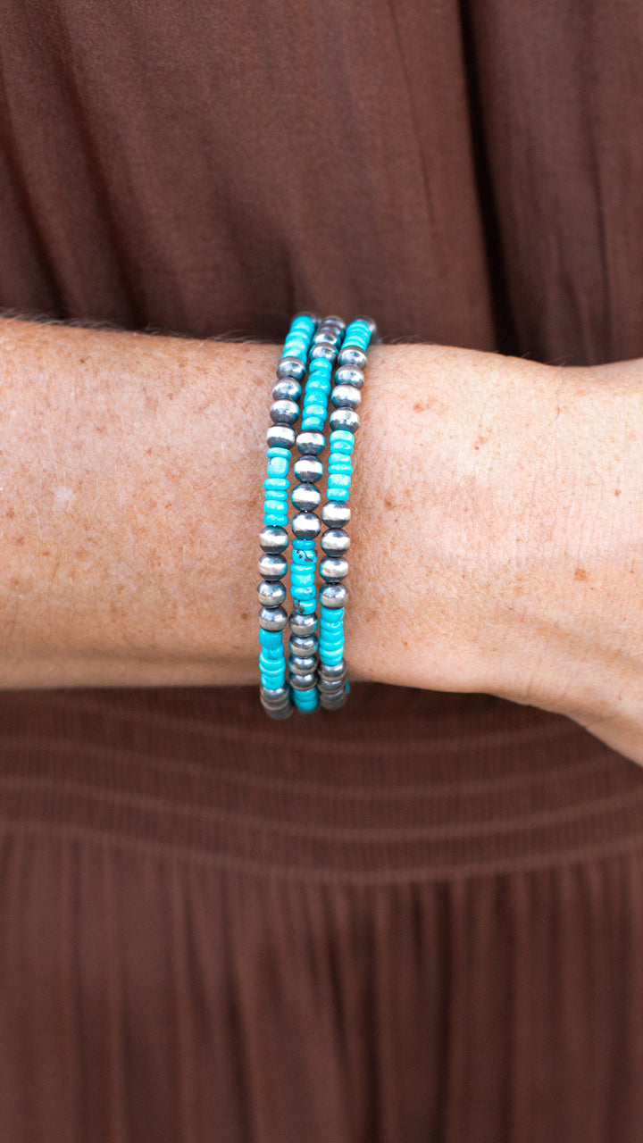 Navajo Pearl and Turquoise Memory Wire Bracelet