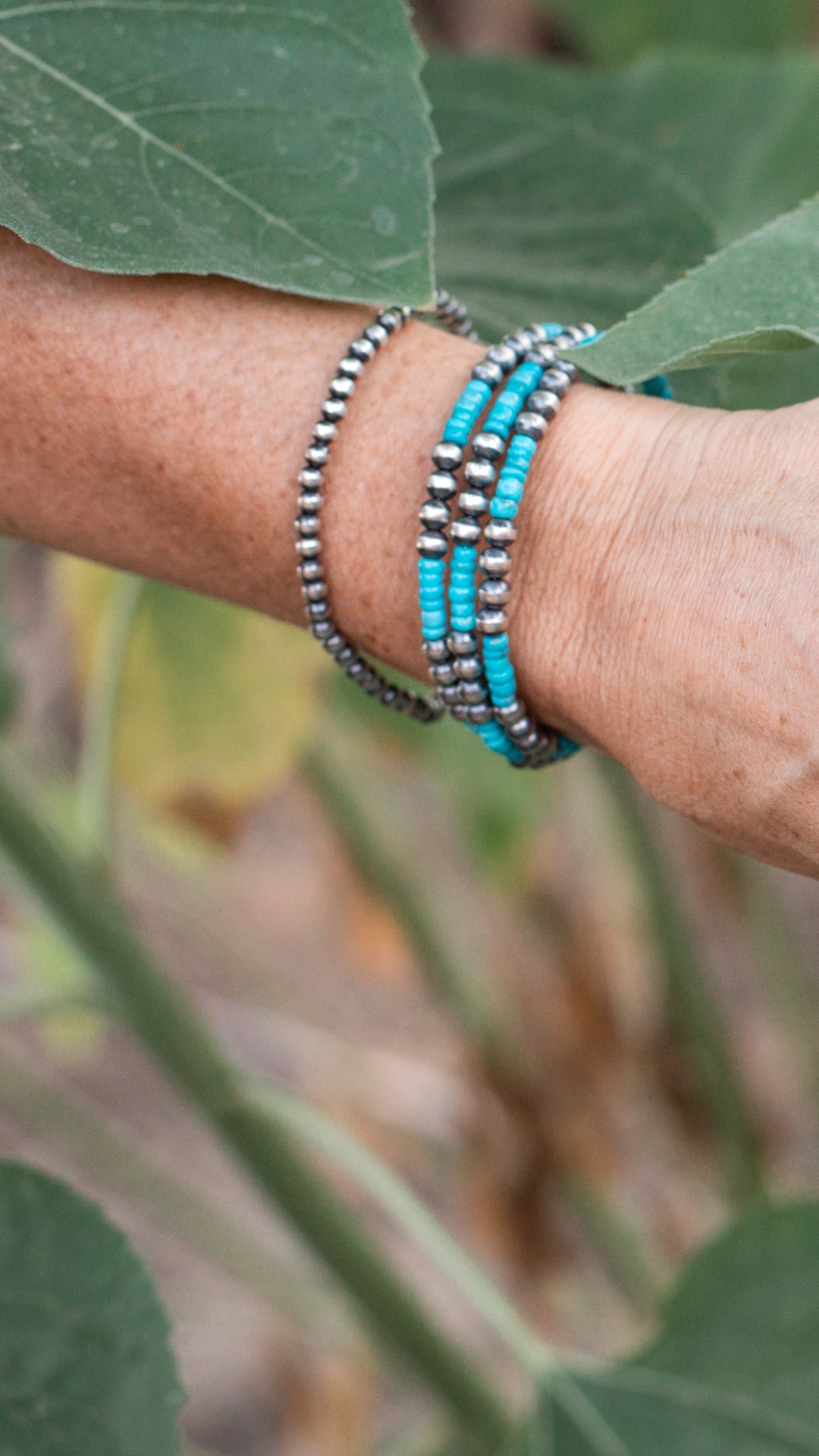 Navajo Pearl and Turquoise Memory Wire Bracelet