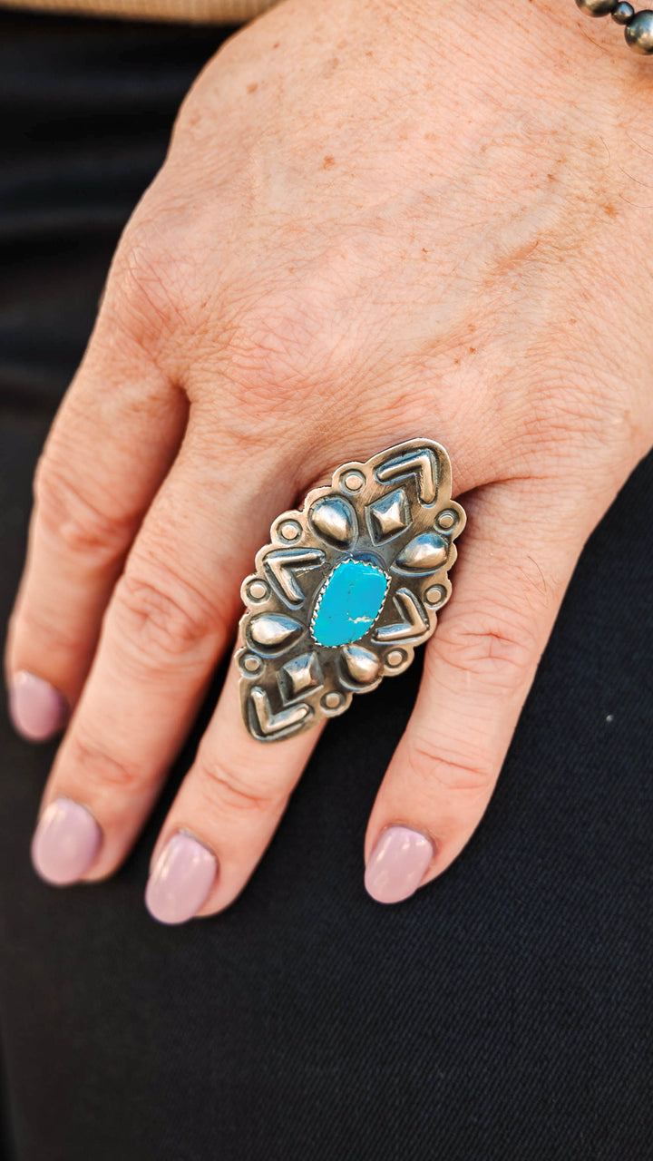 T. Yazzie Large Kingman Turquoise Ring